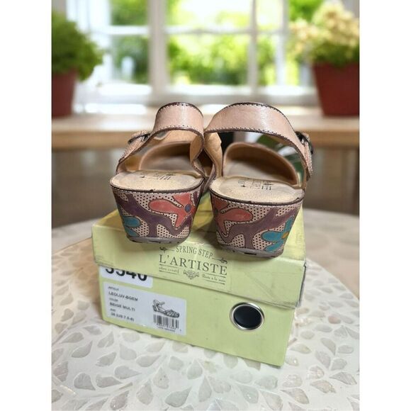 Spring Step L’Artiste Leoluv Mary Jane Sandals 38 US 7.5-8 Beige Multi Handpaint - Picture 13 of 16